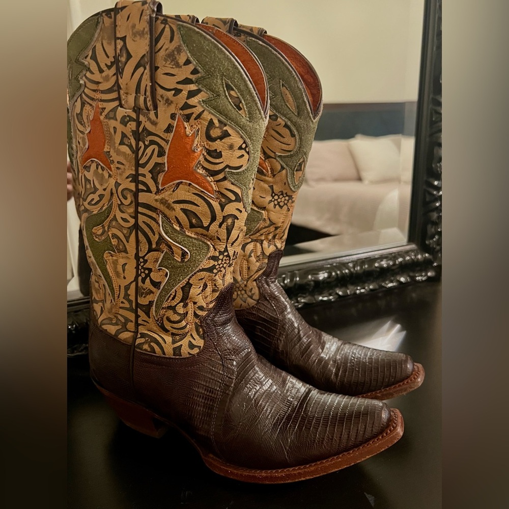 Frye Lilly Lizard/Tooled leather/Boho Western Boots - Picture 4 of 14